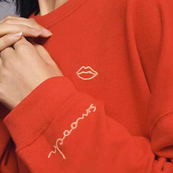 NWT Anthropologie Lips and Smooch Embroidered Sweatshirt - Picture 2 of 3